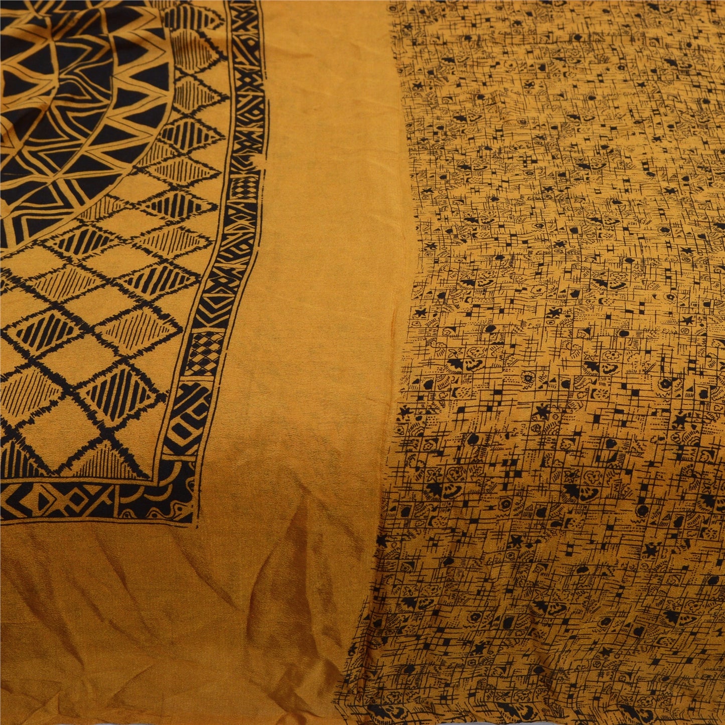 Sanskriti Vintage Sarees Indian Brown 100% Pure Silk Printed Sari Craft Sustainable Fabric