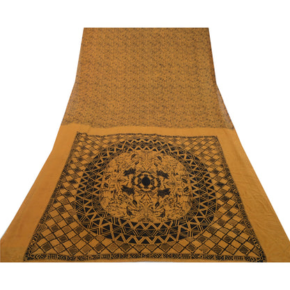Sanskriti Vintage Sarees Indian Brown 100% Pure Silk Printed Sari Craft Sustainable Fabric