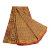 Sanskriti Vintage Sarees Saffron Zari Border Pure Silk Printed Sari Craft Sustainable Fabric