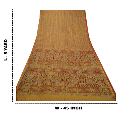 Sanskriti Vintage Sarees Saffron Zari Border Pure Silk Printed Sari Craft Sustainable Fabric