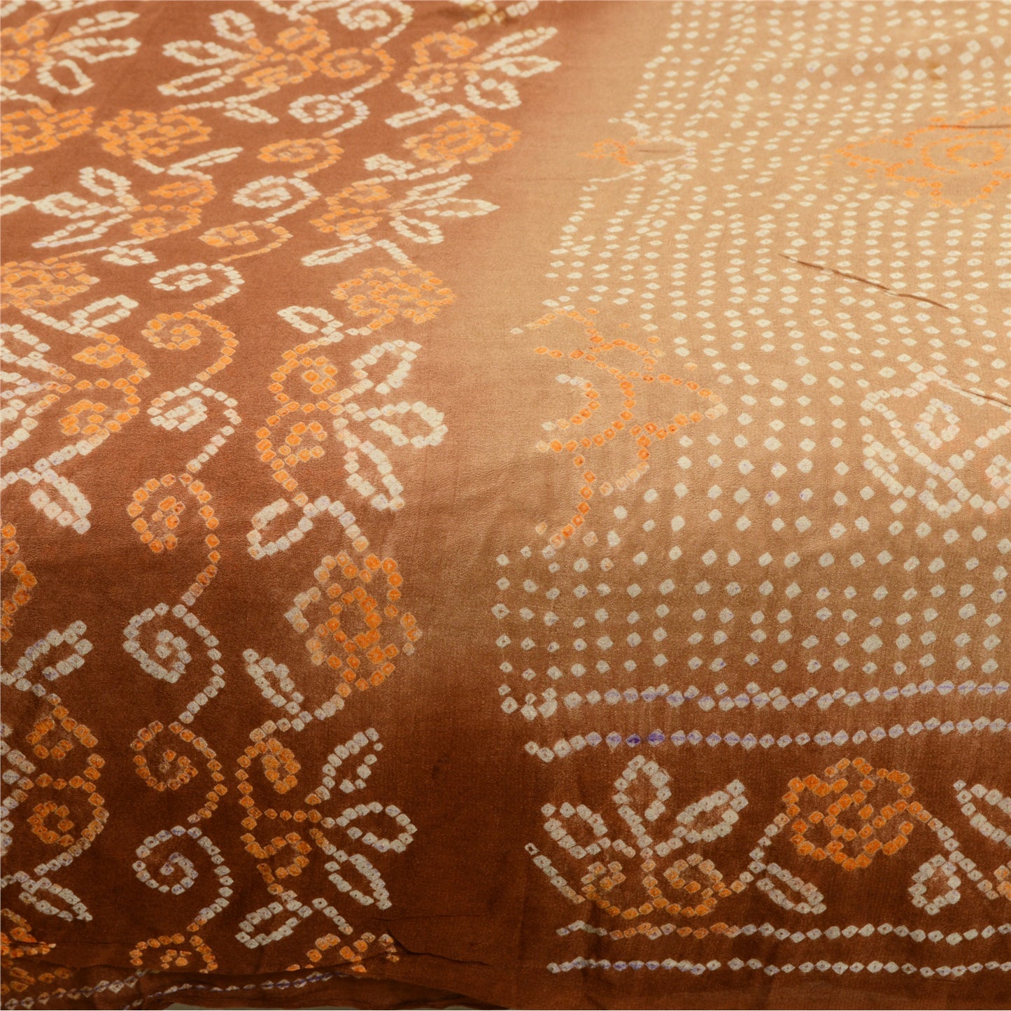Винтажные сари санскрити, коричневое сари из чистого шелка с принтом бандхани, мягкая устойчивая ткань для рукоделия