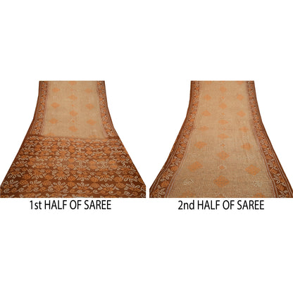 Винтажные сари санскрити, коричневое сари из чистого шелка с принтом бандхани, мягкая устойчивая ткань для рукоделия