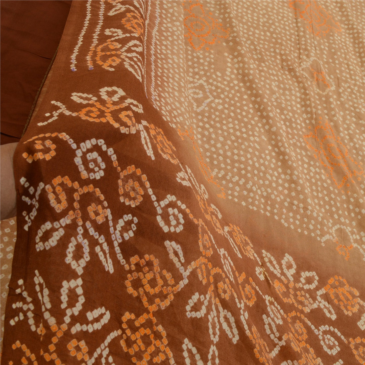 Винтажные сари санскрити, коричневое сари из чистого шелка с принтом бандхани, мягкая устойчивая ткань для рукоделия