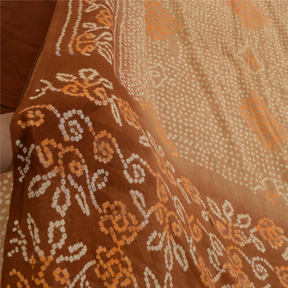 Винтажные сари санскрити, коричневое сари из чистого шелка с принтом бандхани, мягкая устойчивая ткань для рукоделия