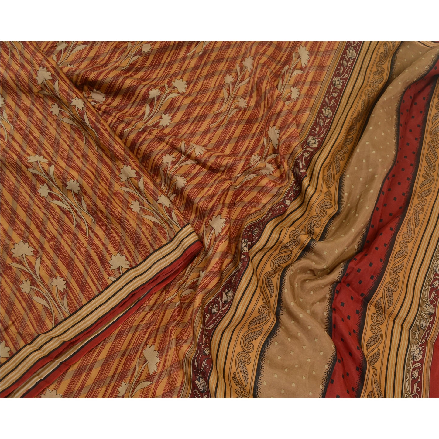 Санскритские винтажные сари индийское многоцветное принтованное 100% чистое шелковое сари ремесло устойчивая ткань