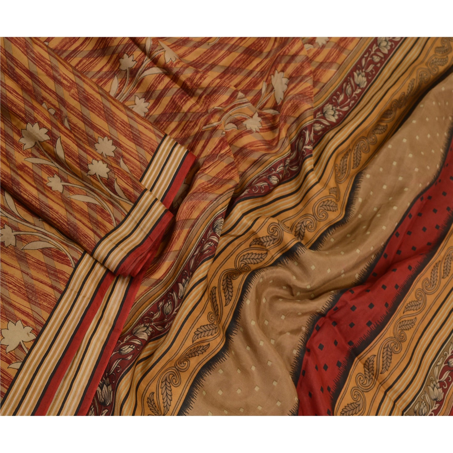 Санскритские винтажные сари индийское многоцветное принтованное 100% чистое шелковое сари ремесло устойчивая ткань