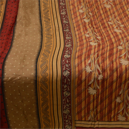 Санскритские винтажные сари индийское многоцветное принтованное 100% чистое шелковое сари ремесло устойчивая ткань