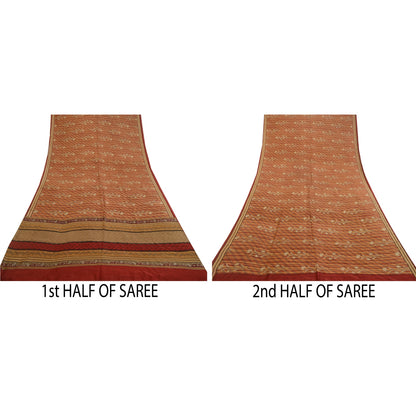 Санскритские винтажные сари индийское многоцветное принтованное 100% чистое шелковое сари ремесло устойчивая ткань