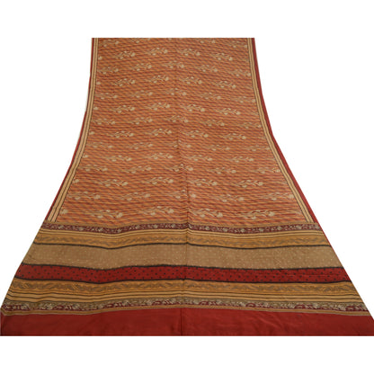 Санскритские винтажные сари индийское многоцветное принтованное 100% чистое шелковое сари ремесло устойчивая ткань