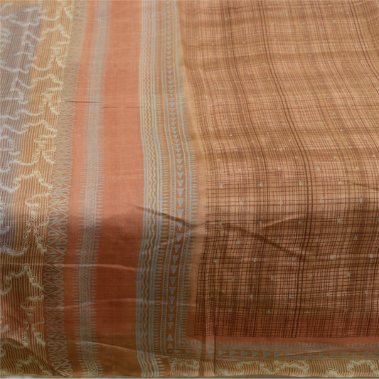 Sanskriti Vintage Sarees From India Brown Printed Pure Silk Sari Craft Sustainable Fabric