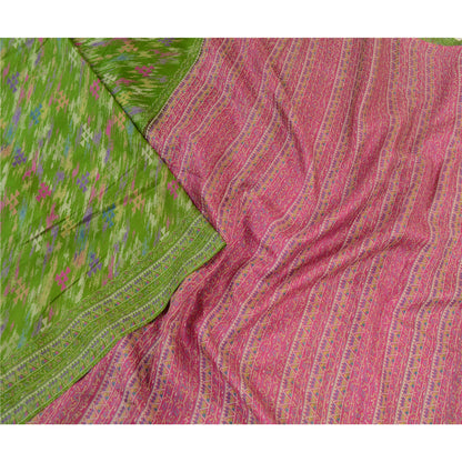 Sanskriti Vintage Sarees Indian Green Printed Pure Silk Sari Soft Craft Sustainable Fabric