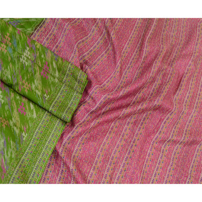 Sanskriti Vintage Sarees Indian Green Printed Pure Silk Sari Soft Craft Sustainable Fabric