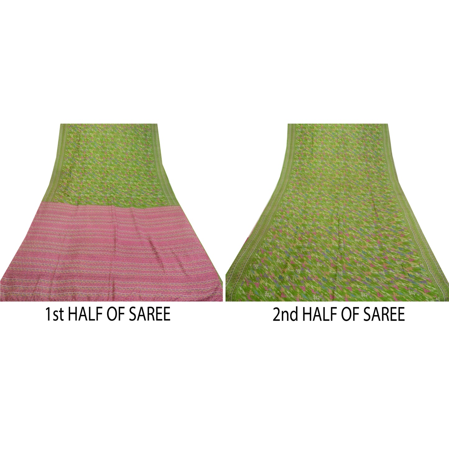 Sanskriti Vintage Sarees Indian Green Printed Pure Silk Sari Soft Craft Sustainable Fabric