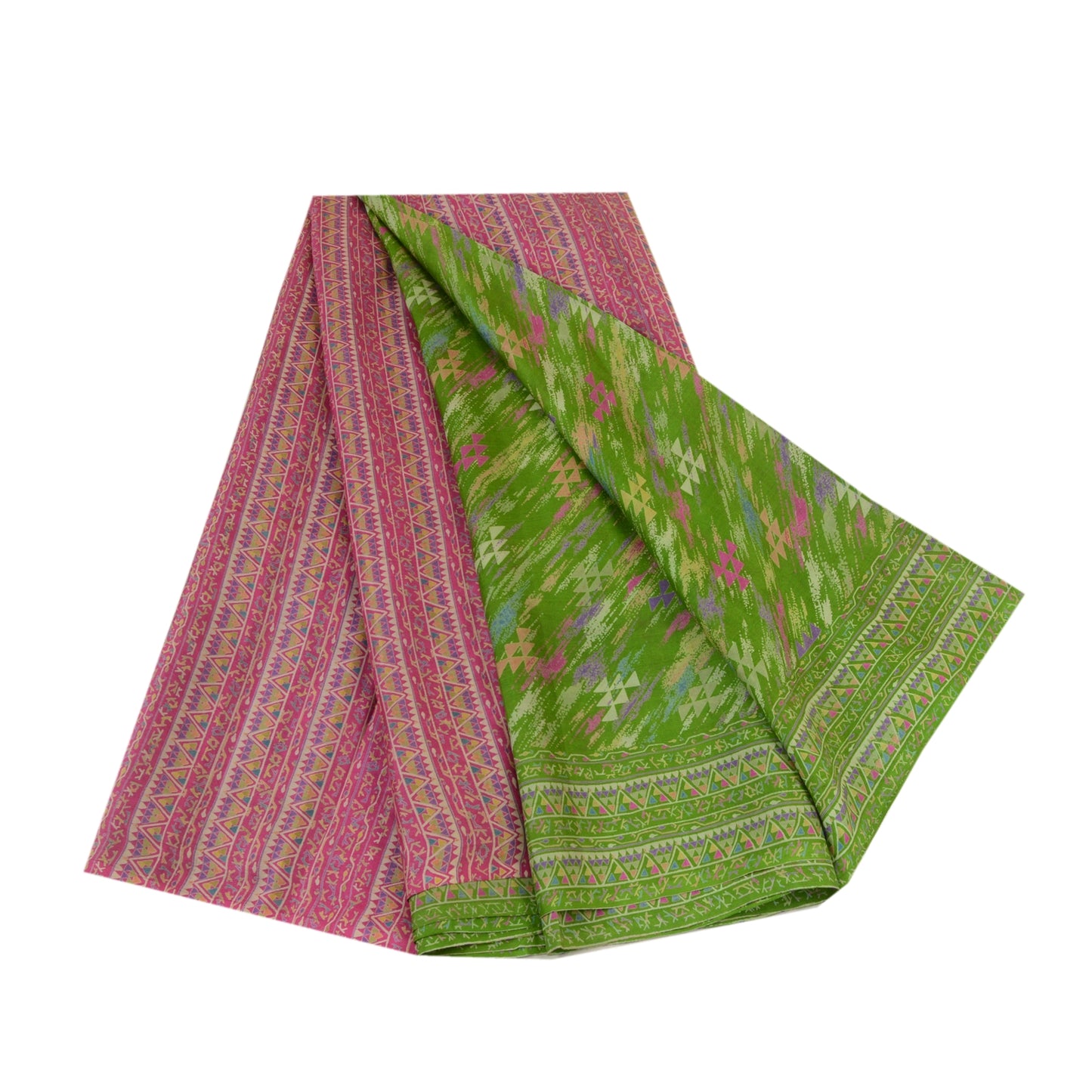 Sanskriti Vintage Sarees Indian Green Printed Pure Silk Sari Soft Craft Sustainable Fabric