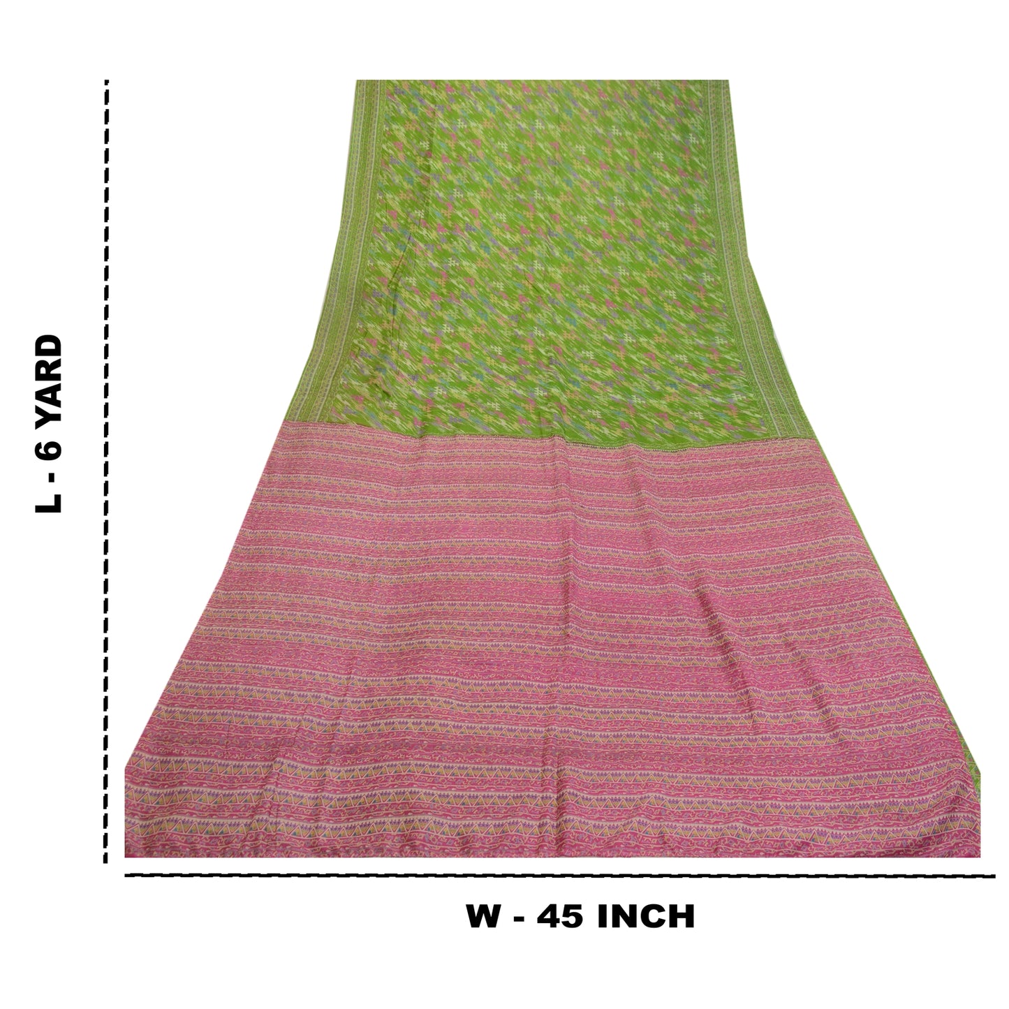 Sanskriti Vintage Sarees Indian Green Printed Pure Silk Sari Soft Craft Sustainable Fabric