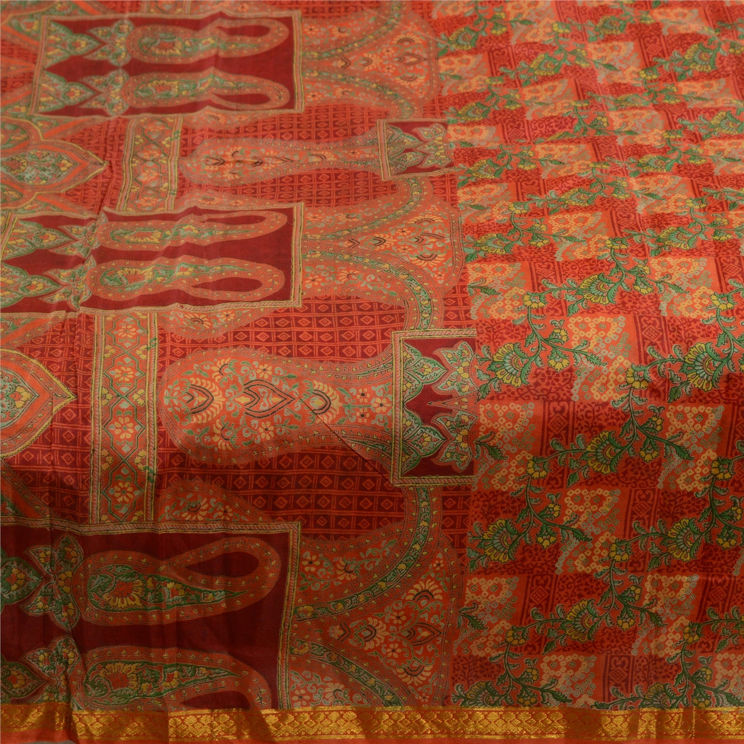 Санскритские винтажные сари из красного зари с принтом в виде каймы из чистого шелка 5 ярдов ткань для рукоделия из экологически чистой ткани