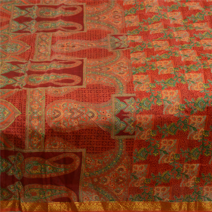 Санскритские винтажные сари из красного зари с принтом в виде каймы из чистого шелка 5 ярдов ткань для рукоделия из экологически чистой ткани