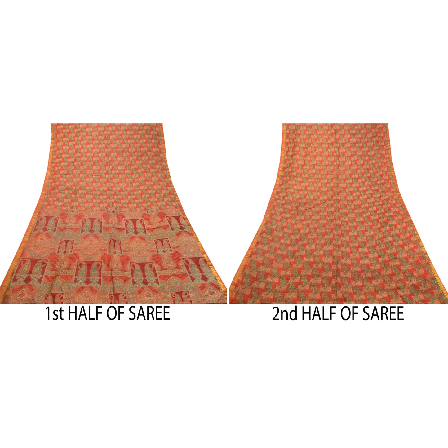 Санскритские винтажные сари из красного зари с принтом в виде каймы из чистого шелка 5 ярдов ткань для рукоделия из экологически чистой ткани