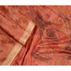 Sanskriti Vintage Sarees Peach Indian Printed Pure Silk Sari Floral Craft Sustainable Fabric