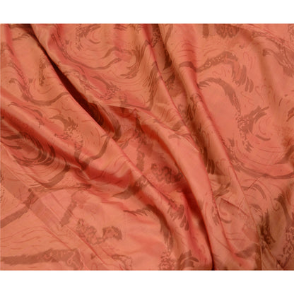 Sanskriti Vintage Sarees Peach Indian Printed Pure Silk Sari Floral Craft Sustainable Fabric