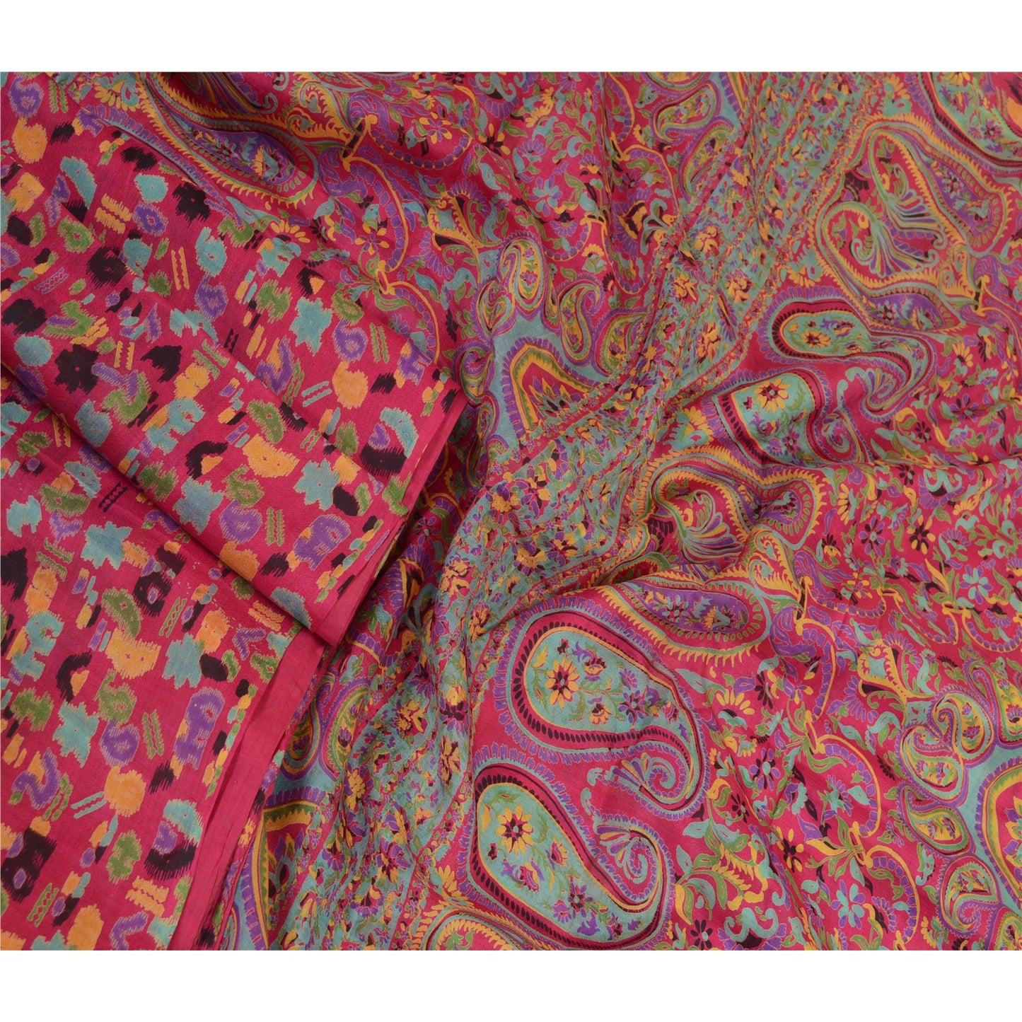 Sanskriti Vintage Sarees Pink Animal Floral Printed Pure Silk Sari Craft Sustainable Fabric