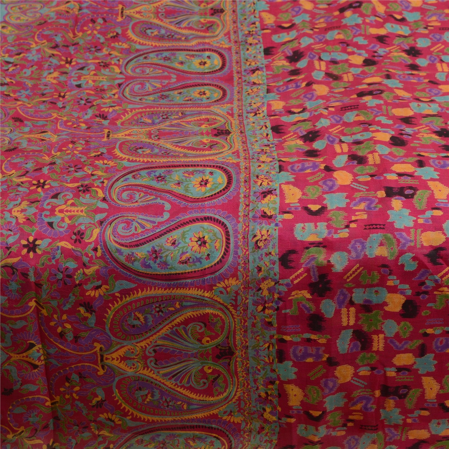 Sanskriti Vintage Sarees Pink Animal Floral Printed Pure Silk Sari Craft Sustainable Fabric