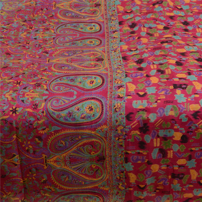 Sanskriti Vintage Sarees Pink Animal Floral Printed Pure Silk Sari Craft Sustainable Fabric