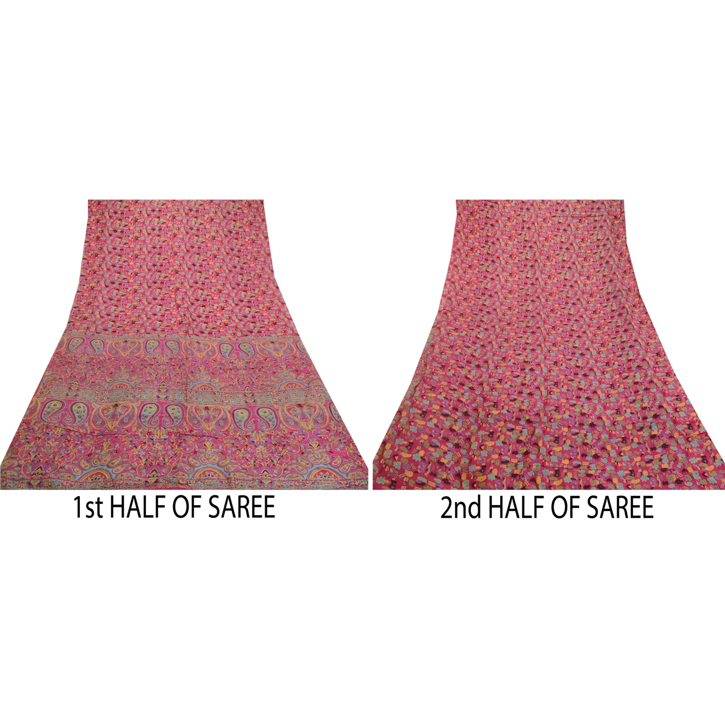 Sanskriti Vintage Sarees Pink Animal Floral Printed Pure Silk Sari Craft Sustainable Fabric