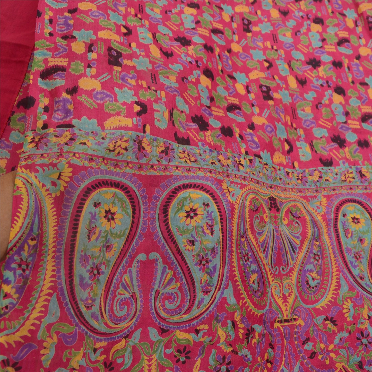 Sanskriti Vintage Sarees Pink Animal Floral Printed Pure Silk Sari Craft Sustainable Fabric