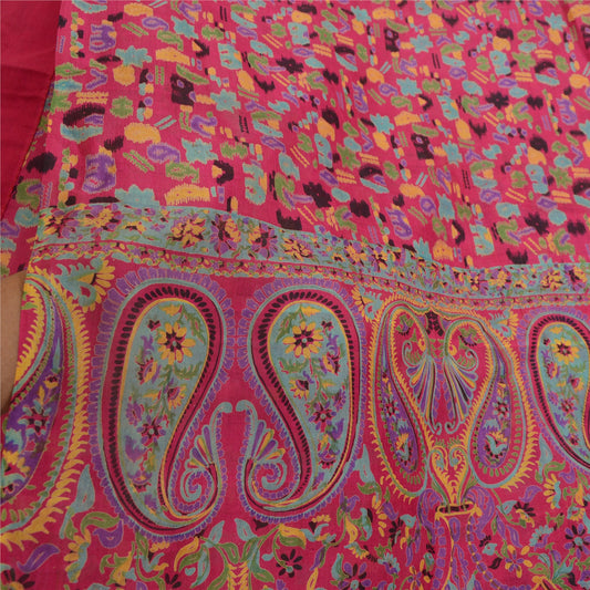 Sanskriti Vintage Sarees Pink Animal Floral Printed Pure Silk Sari Craft Sustainable Fabric