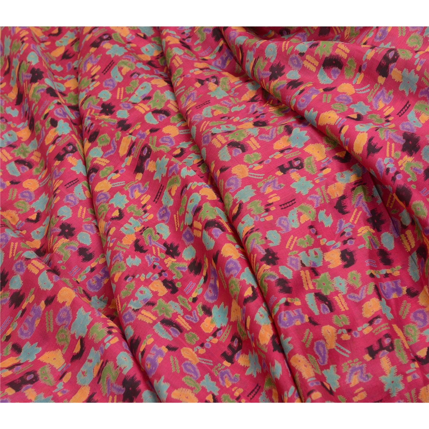 Sanskriti Vintage Sarees Pink Animal Floral Printed Pure Silk Sari Craft Sustainable Fabric