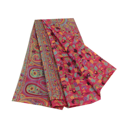 Sanskriti Vintage Sarees Pink Animal Floral Printed Pure Silk Sari Craft Sustainable Fabric