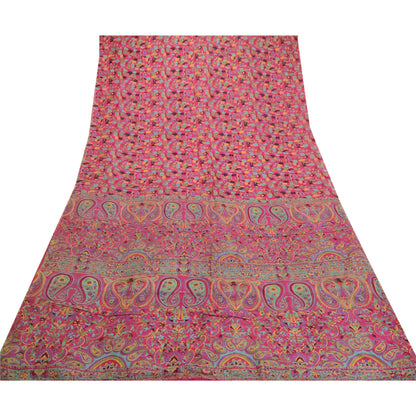 Sanskriti Vintage Sarees Pink Animal Floral Printed Pure Silk Sari Craft Sustainable Fabric