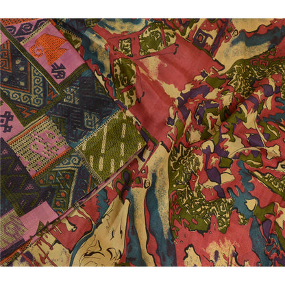 Санскритские винтажные сари из 100% чистого шелка с принтом, мягкая, 5-ярдовая, устойчивая ткань для рукоделия