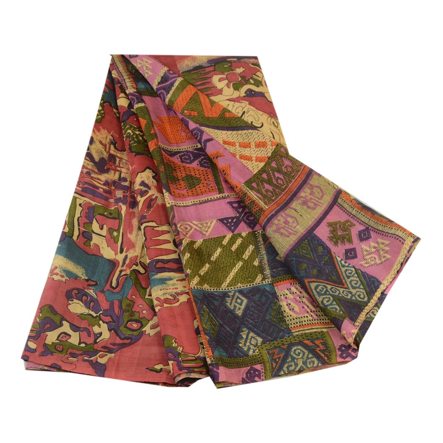 Санскритские винтажные сари из 100% чистого шелка с принтом, мягкая, 5-ярдовая, устойчивая ткань для рукоделия