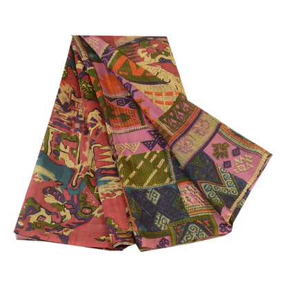 Санскритские винтажные сари из 100% чистого шелка с принтом, мягкая, 5-ярдовая, устойчивая ткань для рукоделия