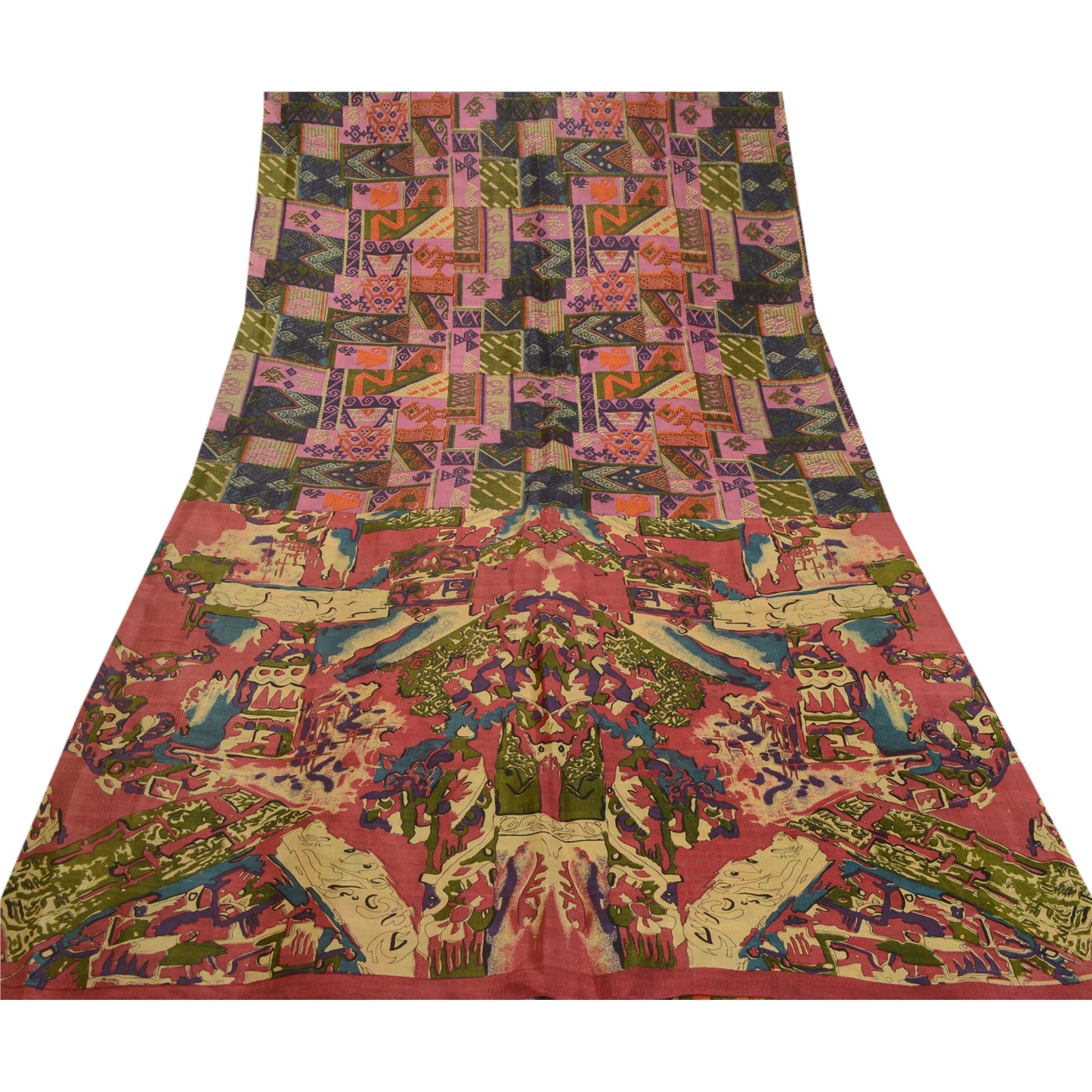 Санскритские винтажные сари из 100% чистого шелка с принтом, мягкая, 5-ярдовая, устойчивая ткань для рукоделия