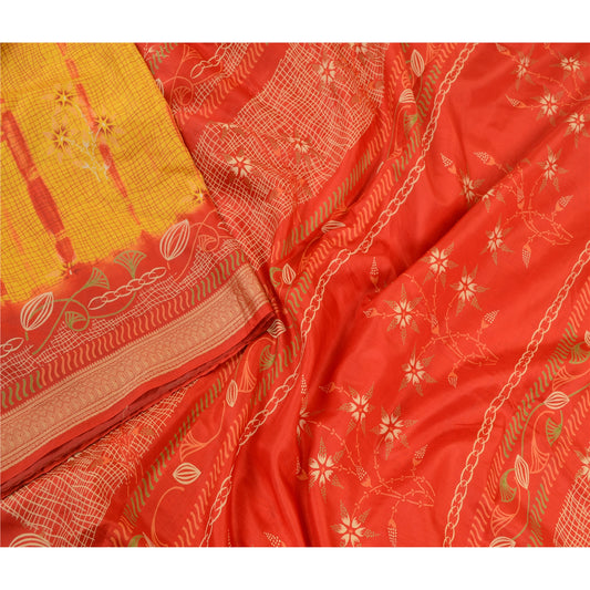 Sanskriti Vintage Sarees Yellow Tie-Dye 100% Pure Silk Printed Sari Craft Sustainable Fabric