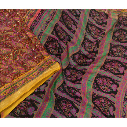 Санскритские винтажные сари, оранжевое индийское чистое шелковое набивное тканое сари из экологически чистой ткани