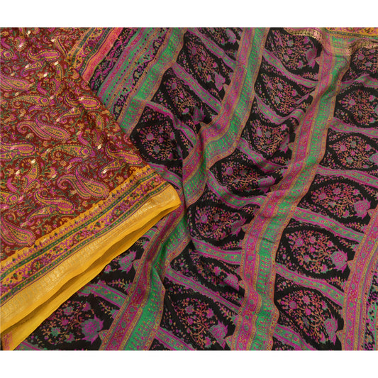 Sanskriti Vintage Sarees Orange Indian Pure Silk Printed Woven Sari Craft Sustainable Fabric