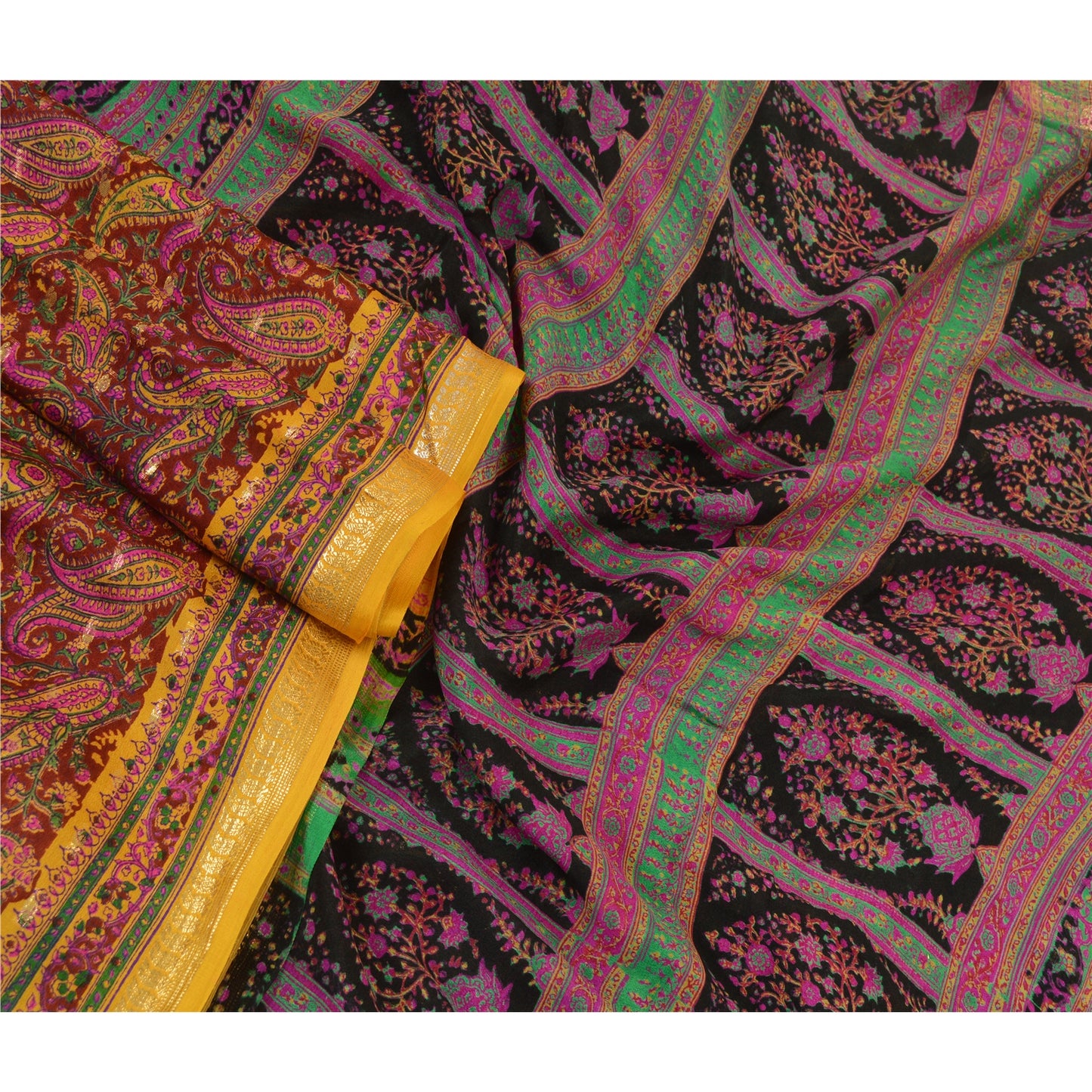 Санскритские винтажные сари, оранжевое индийское чистое шелковое набивное тканое сари из экологически чистой ткани