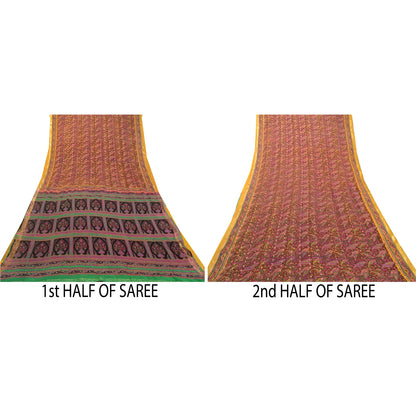 Санскритские винтажные сари, оранжевое индийское чистое шелковое набивное тканое сари из экологически чистой ткани