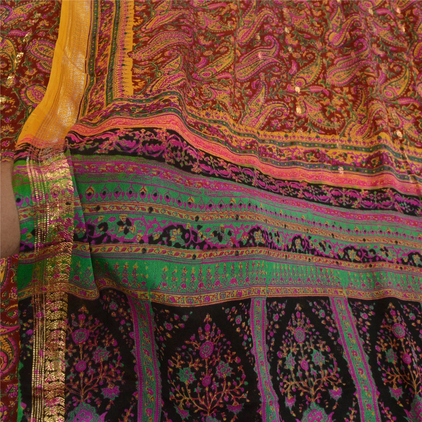 Санскритские винтажные сари, оранжевое индийское чистое шелковое набивное тканое сари из экологически чистой ткани