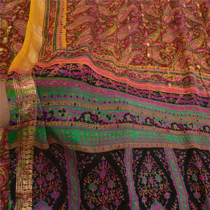 Санскритские винтажные сари, оранжевое индийское чистое шелковое набивное тканое сари из экологически чистой ткани