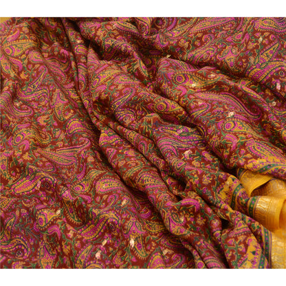 Санскритские винтажные сари, оранжевое индийское чистое шелковое набивное тканое сари из экологически чистой ткани