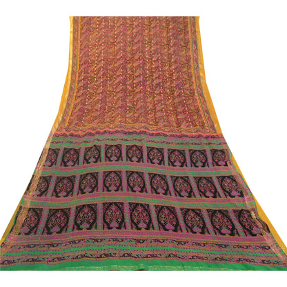 Санскритские винтажные сари, оранжевое индийское чистое шелковое набивное тканое сари из экологически чистой ткани