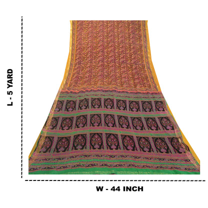 Санскритские винтажные сари, оранжевое индийское чистое шелковое набивное тканое сари из экологически чистой ткани