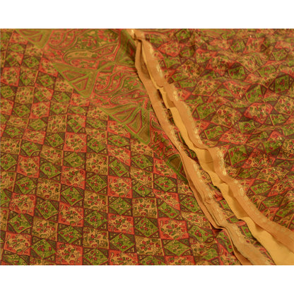 Sanskriti Vintage Sarees Indian Saffron Pure Silk Print Woven Sari Craft Sustainable Fabric