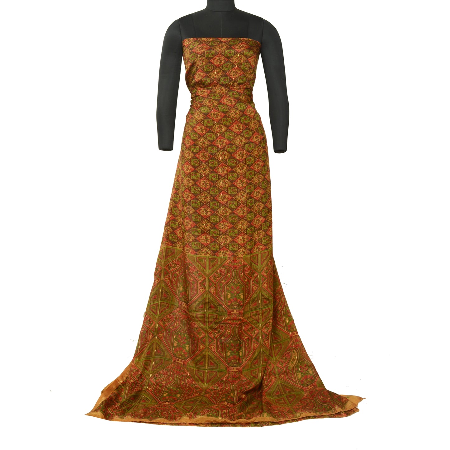 Sanskriti Vintage Sarees Indian Saffron Pure Silk Print Woven Sari Craft Sustainable Fabric