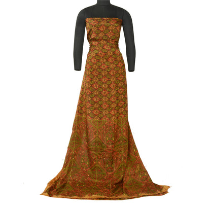 Sanskriti Vintage Sarees Indian Saffron Pure Silk Print Woven Sari Craft Sustainable Fabric